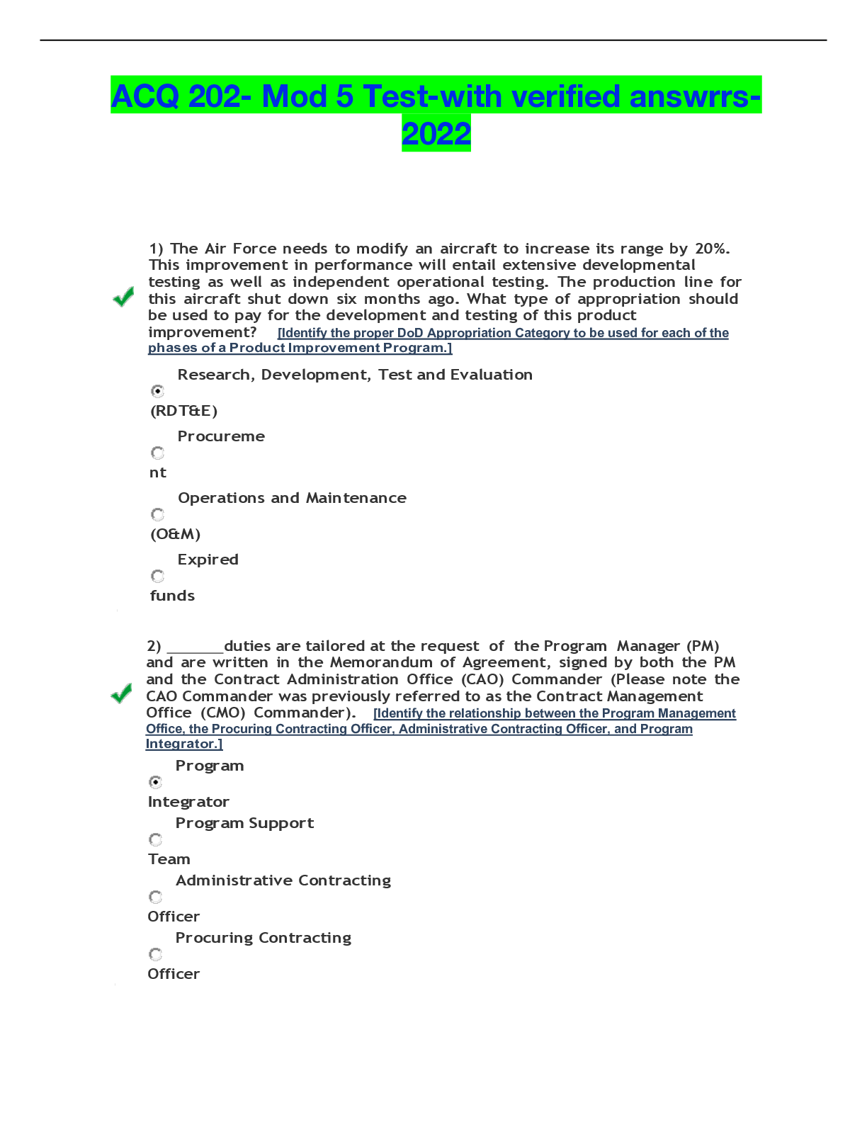 Preview of ACQ 202- Mod 5 Test-with verified answrrs-2022